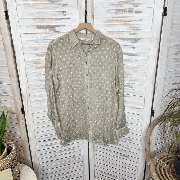 SOFT SURROUNDINGS Women's Large Linen Button Front Tunic Top Swiss Dot Coastal - Picture 11 of 11